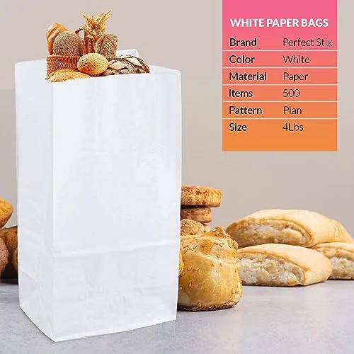 4lb White Paper Bags-Lunch Bags, Craft Bags, Grocery Bags- Pack of 500ct
