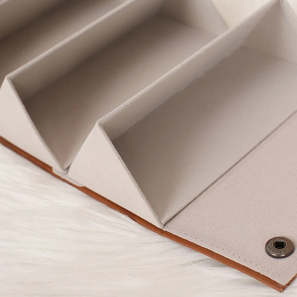 5 Slots Foldable Eyeglasses Organizer Travel Glasses Case Hanging Eyeglass Holder Brown