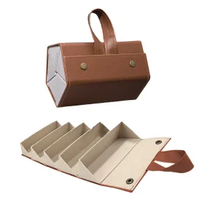 5 Slots Foldable Eyeglasses Organizer Travel Glasses Case Hanging Eyeglass Holder Brown