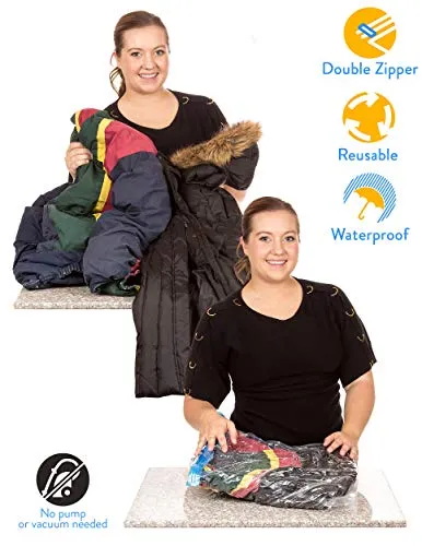 8 Travis Travel Gear Space Saver Vacuum Bags with Collapsible Water Bottle (4 Medium and 4 Large). No Pump Needed Roll Up Compression and Organizer for Storage and Luggage