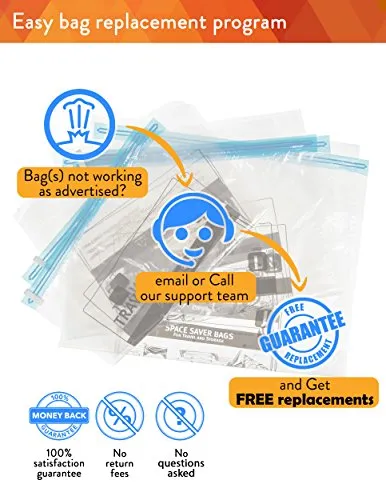 8 Travis Travel Gear Space Saver Vacuum Bags with Collapsible Water Bottle (4 Medium and 4 Large). No Pump Needed Roll Up Compression and Organizer for Storage and Luggage