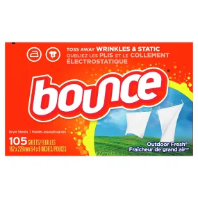 Bounce Dryer Sheets, 105 Sheets, Outdoor Fresh Scent Fabric Softener Sheets, Reduces Static, Softens and Fights Wrinkles 105 Count (Pack of 1)