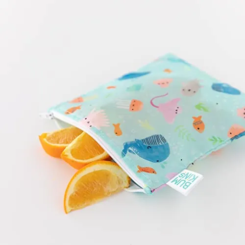 Bumkins Reusable Sandwich and Snack Bags, for Kids Lunch Bags and for Adults, Washable Fabric, Cloth Zip Bag, Dishwasher-Safe, Food-Safe BPA-Free, Fits a Bagel