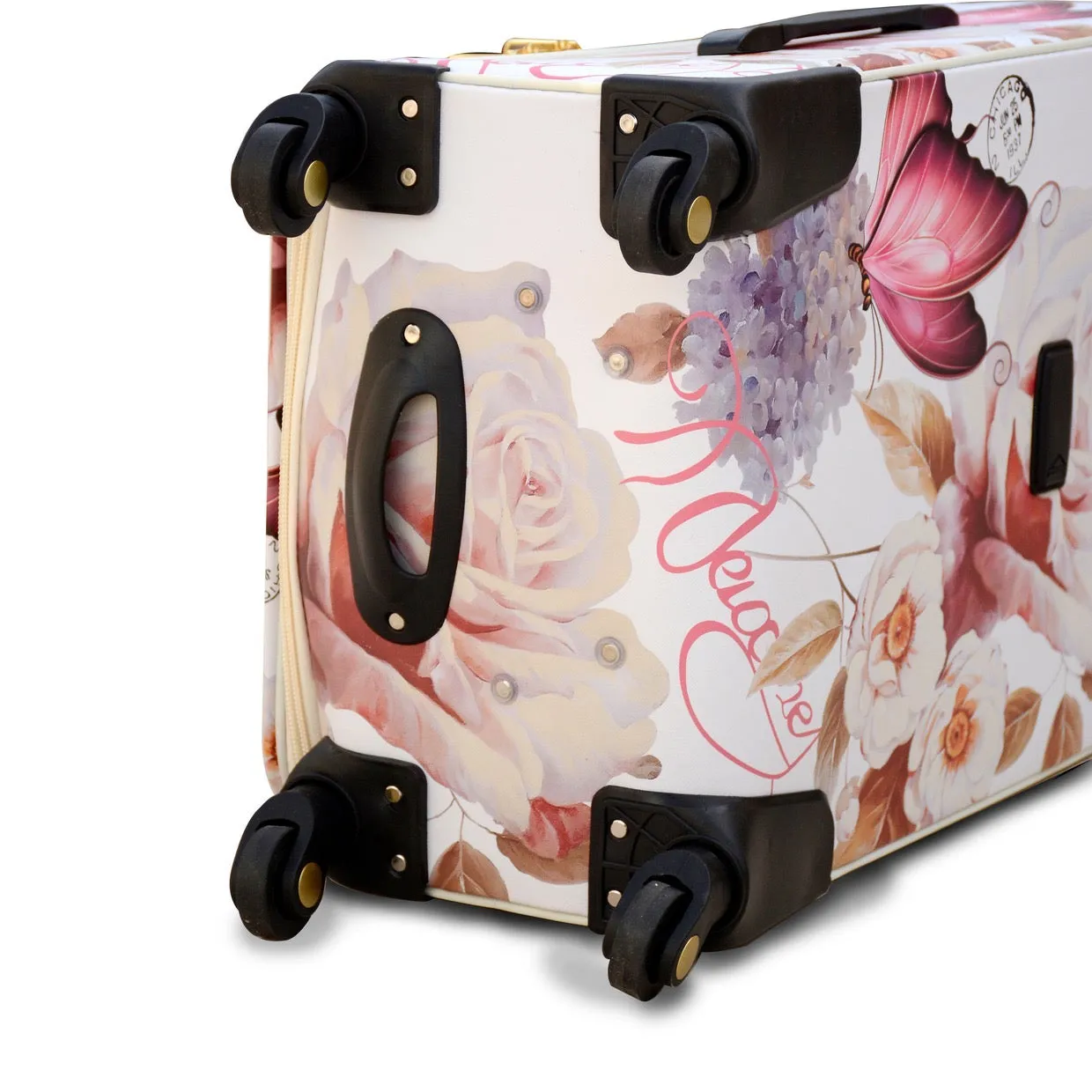 Butterfly Printed PU Leather Material Soft Shell Luggage Bag | 4 Pcs Set 7, 20, 24 and 28 inches