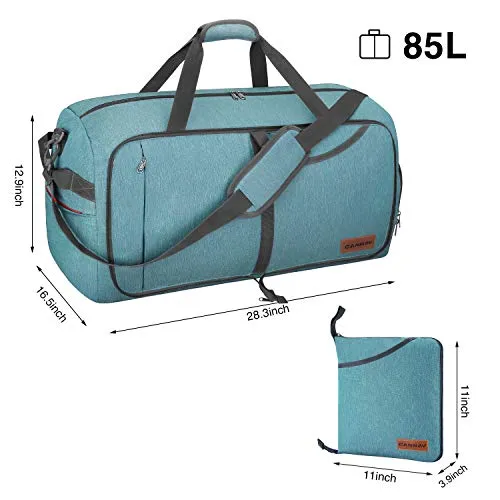 Canway 85L Travel Duffel Bag, Foldable Weekender Bag with Shoes Compartment for Men Women Water-proof & Tear Resistant (Mint Green, 85L)