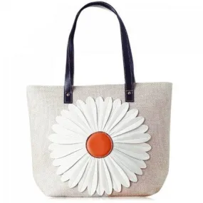 Casual Sunflower and Zipper Design Tote Bag For Women - White