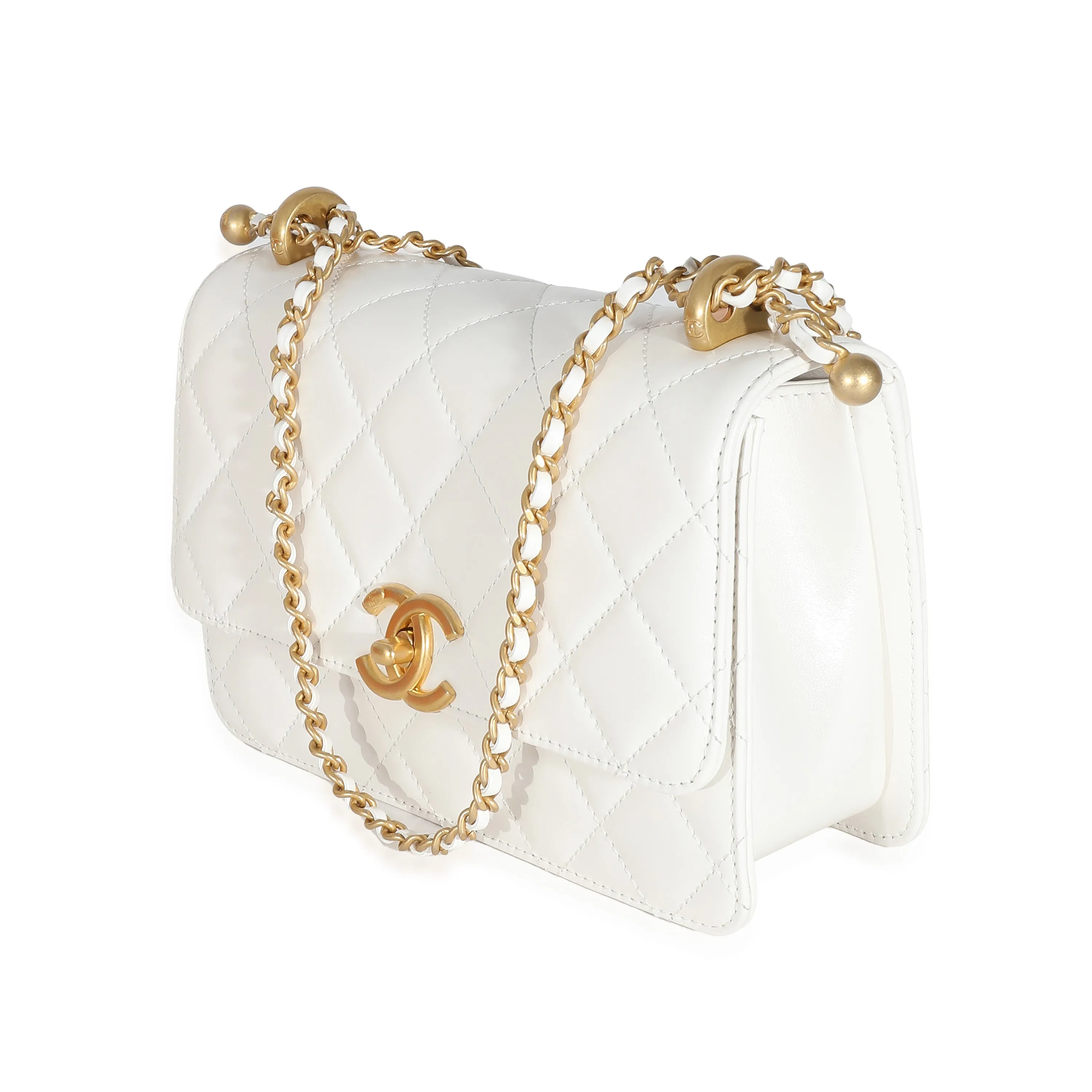 CHANEL 24C White Quilted Calfskin Mini Perfect Fit Flap Bag