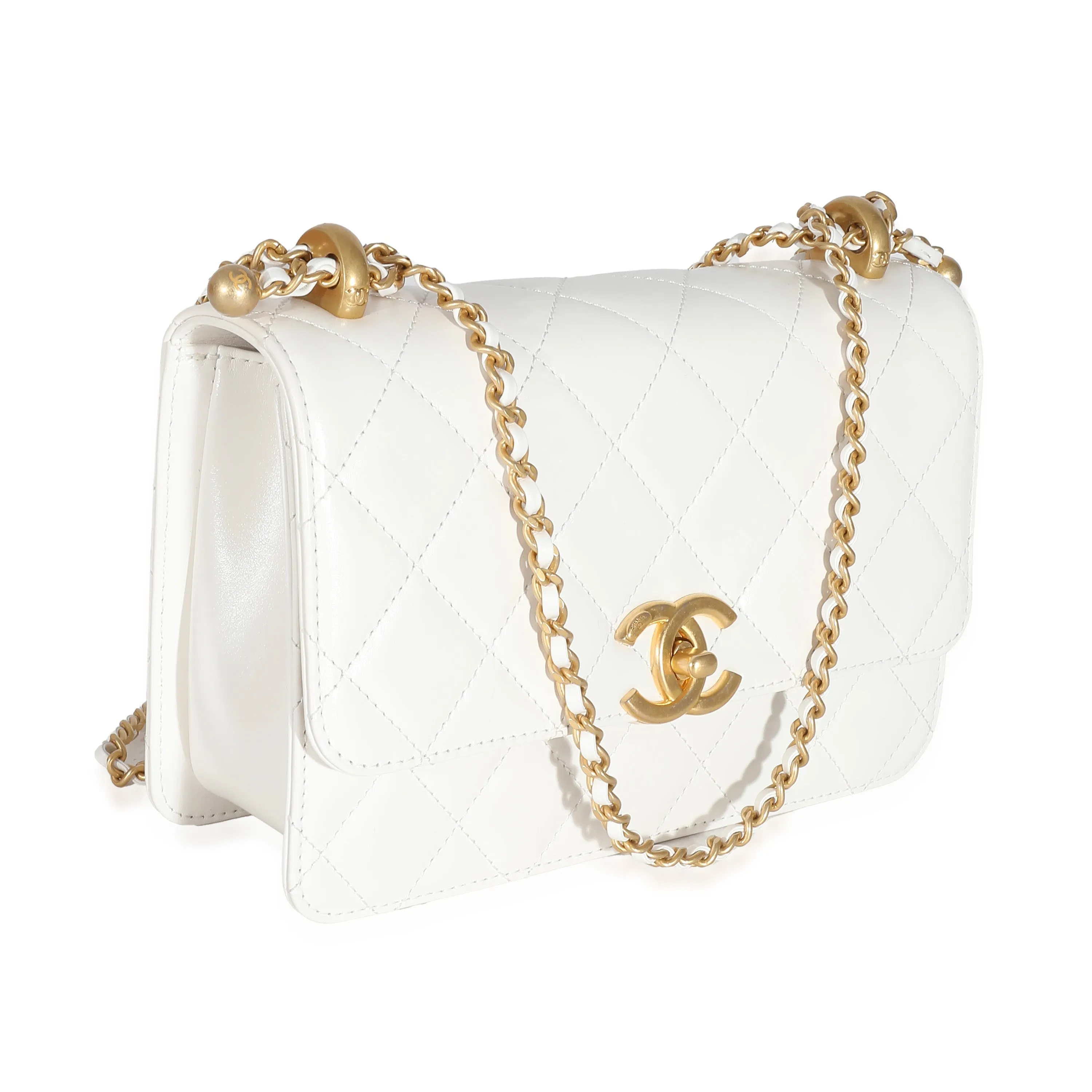 CHANEL 24C White Quilted Calfskin Mini Perfect Fit Flap Bag