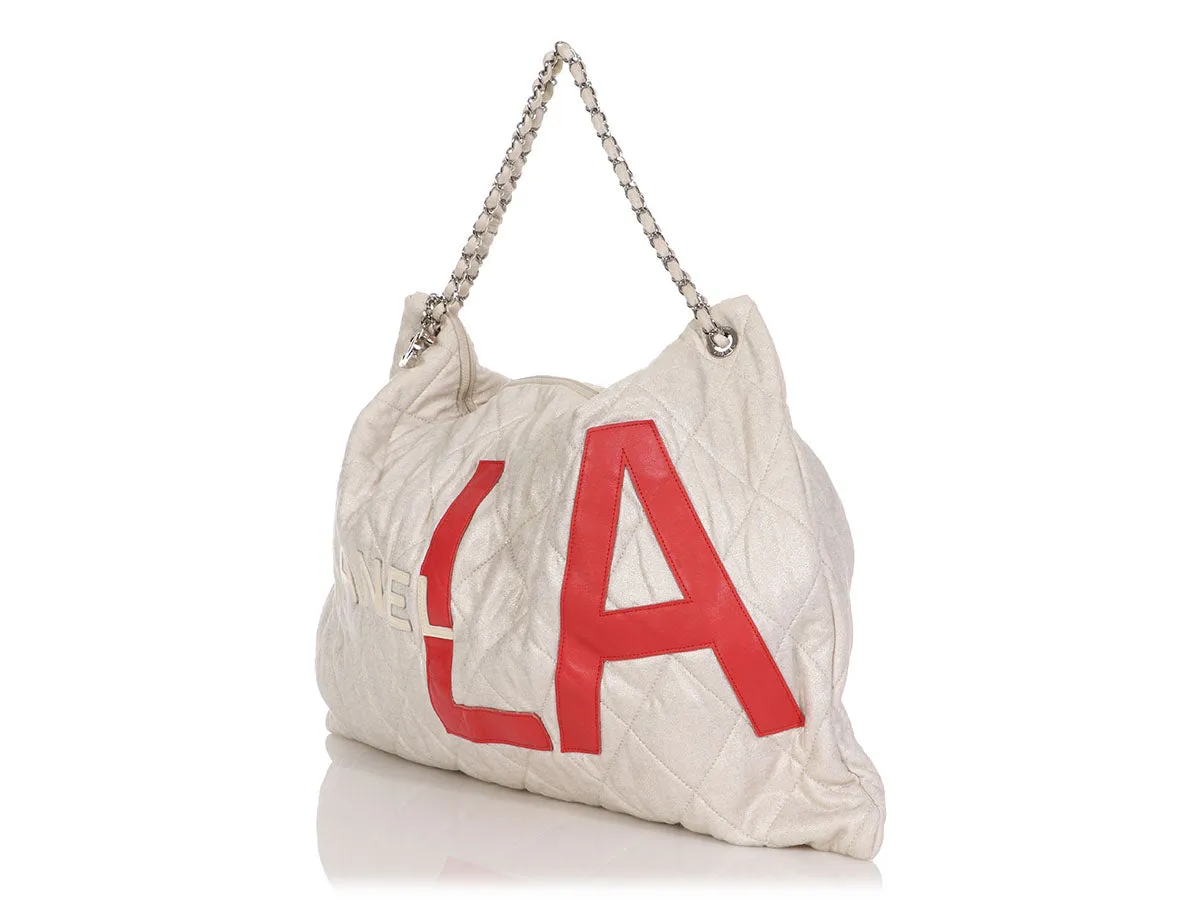 Chanel Large Beige Quilted Fabric LA Tote