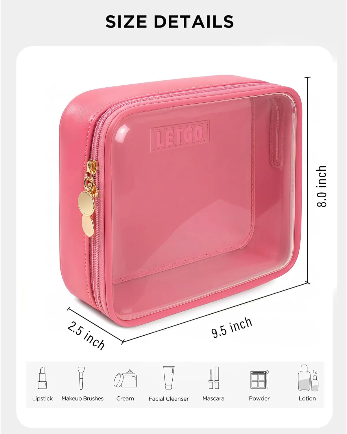 Clear Makeup Bags Large - TSA Approved Clear Toiletry Bag,Large Clear Cosmetic Bags with Zipper Travel Accessories Travel Essentials Pink Car Accessories for Women Men (Large Rose)