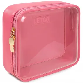 Clear Makeup Bags Large - TSA Approved Clear Toiletry Bag,Large Clear Cosmetic Bags with Zipper Travel Accessories Travel Essentials Pink Car Accessories for Women Men (Large Rose)
