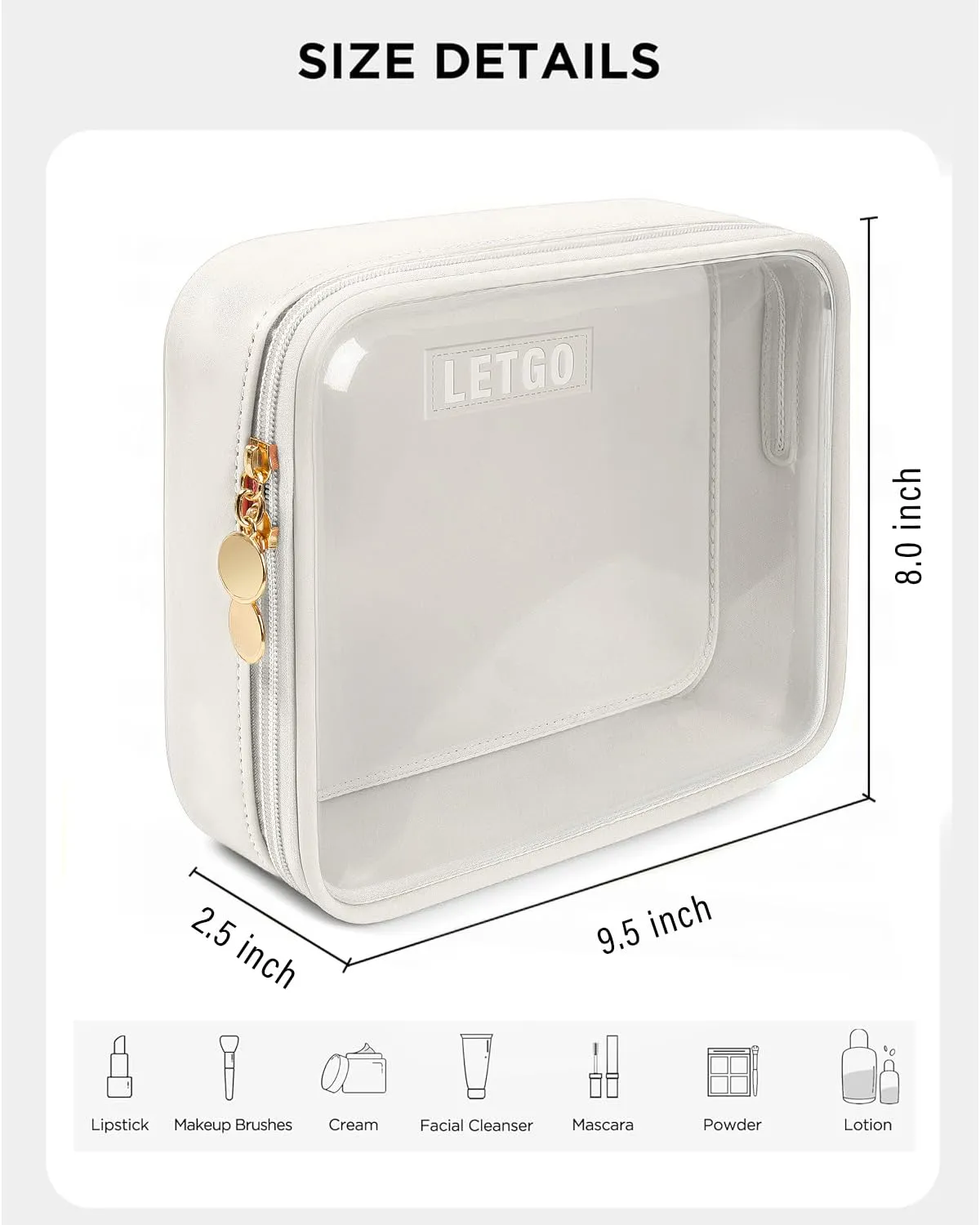 Clear Makeup Bags Large - TSA Approved Clear Toiletry Bag,Travel Makeup Bag Clear Cosmetic Bags Car Essentials Travel Essentials Car Accessories for Women Men (Large White)