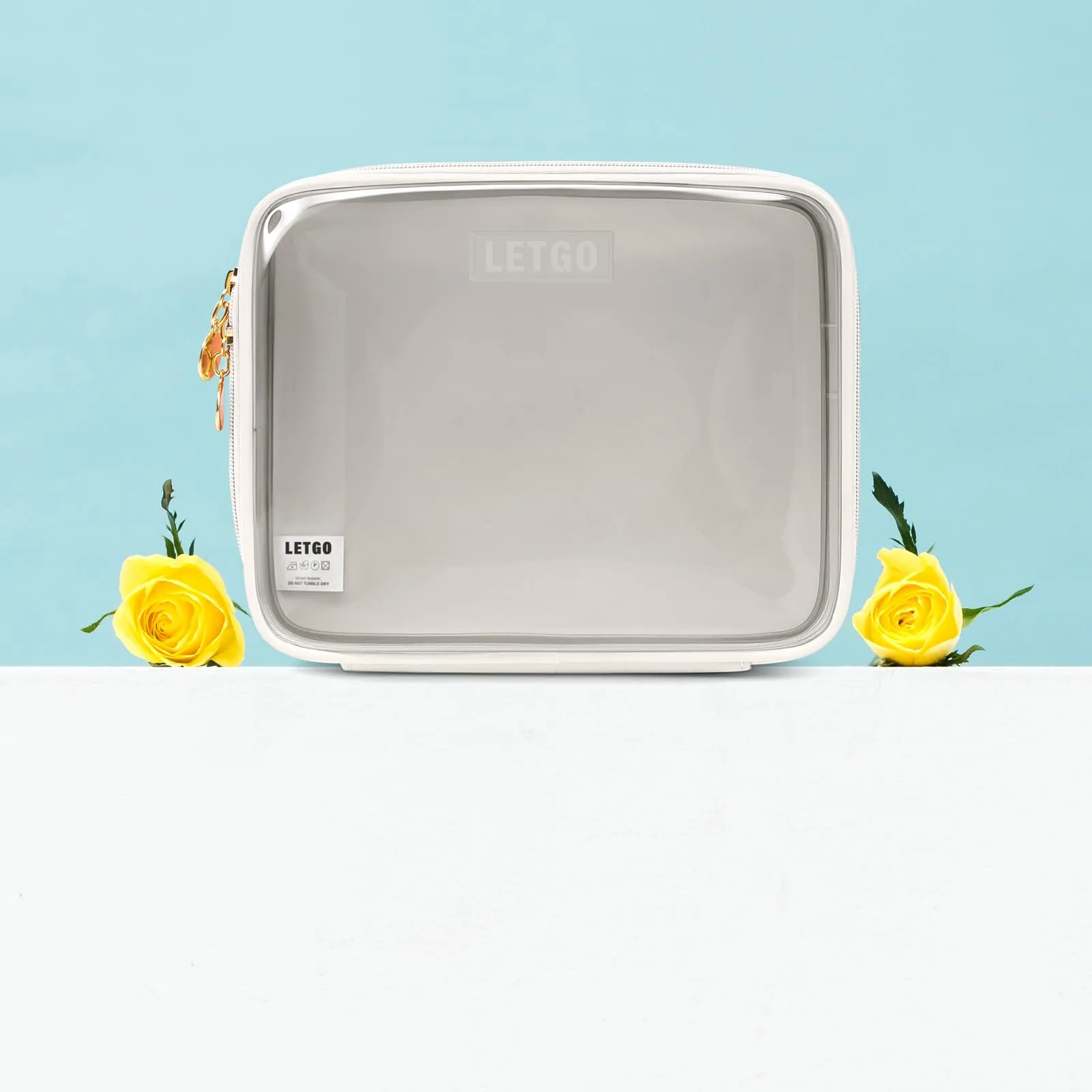 Clear Makeup Bags Large - TSA Approved Clear Toiletry Bag,Travel Makeup Bag Clear Cosmetic Bags Car Essentials Travel Essentials Car Accessories for Women Men (Large White)