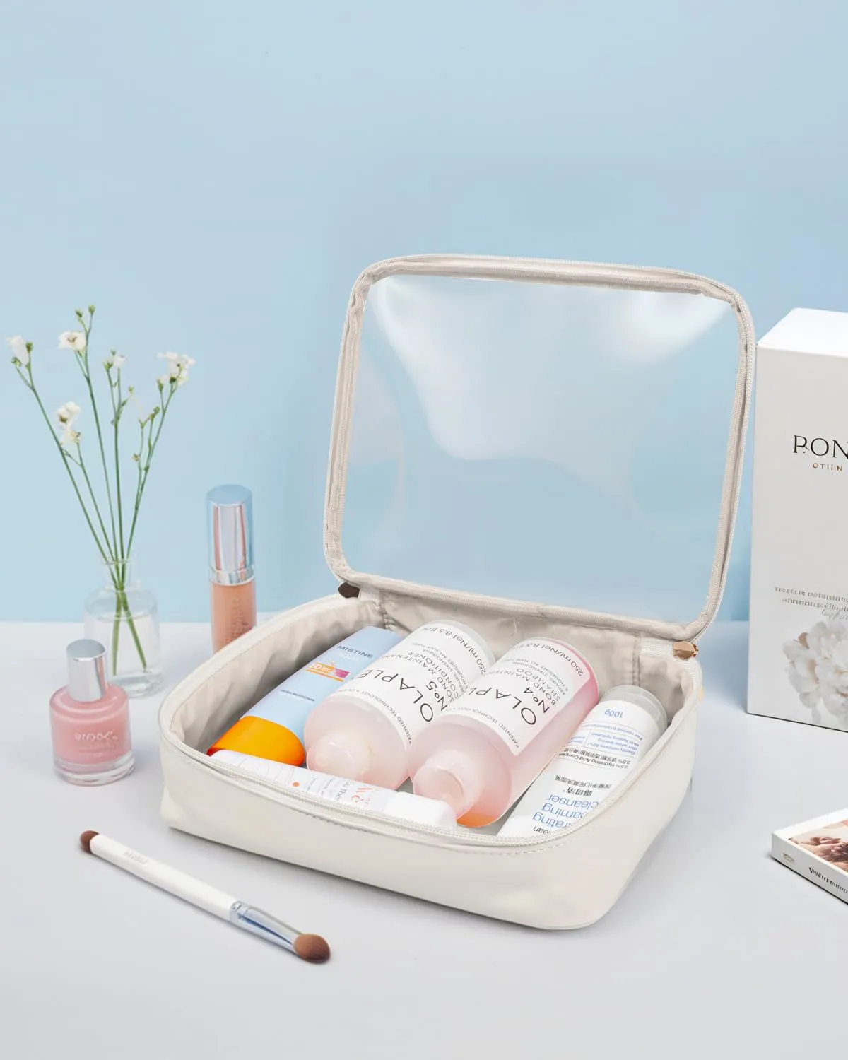 Clear Makeup Bags Large - TSA Approved Clear Toiletry Bag,Travel Makeup Bag Clear Cosmetic Bags Car Essentials Travel Essentials Car Accessories for Women Men (Large White)