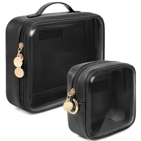 Clear Makeup Bags Set - TSA Approved Toiletry Bag with Handle Large Opening, Clear Toiletry Bags for Traveling Travel Essentials Travel Size Toiletries Car Accessories for Women (Large Mini Black)