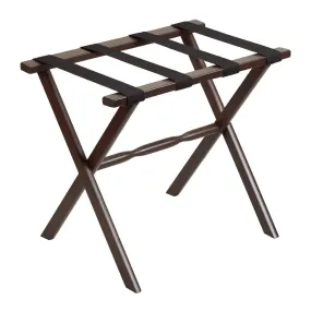 Dark Walnut Straight Leg Luggage Rack with Black Nylon Straps