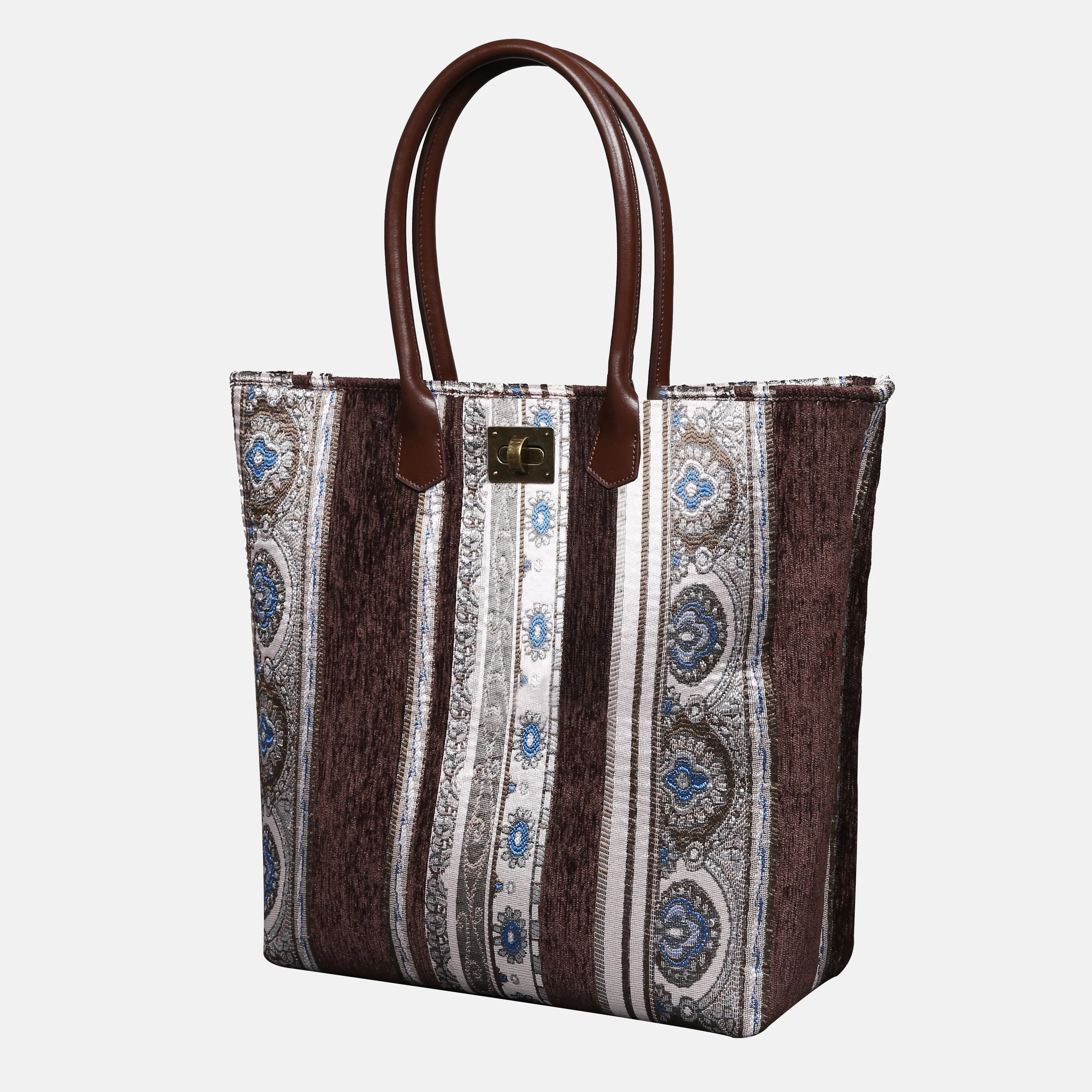 Ethnic Stripes Brown Carpet Tote Shopper