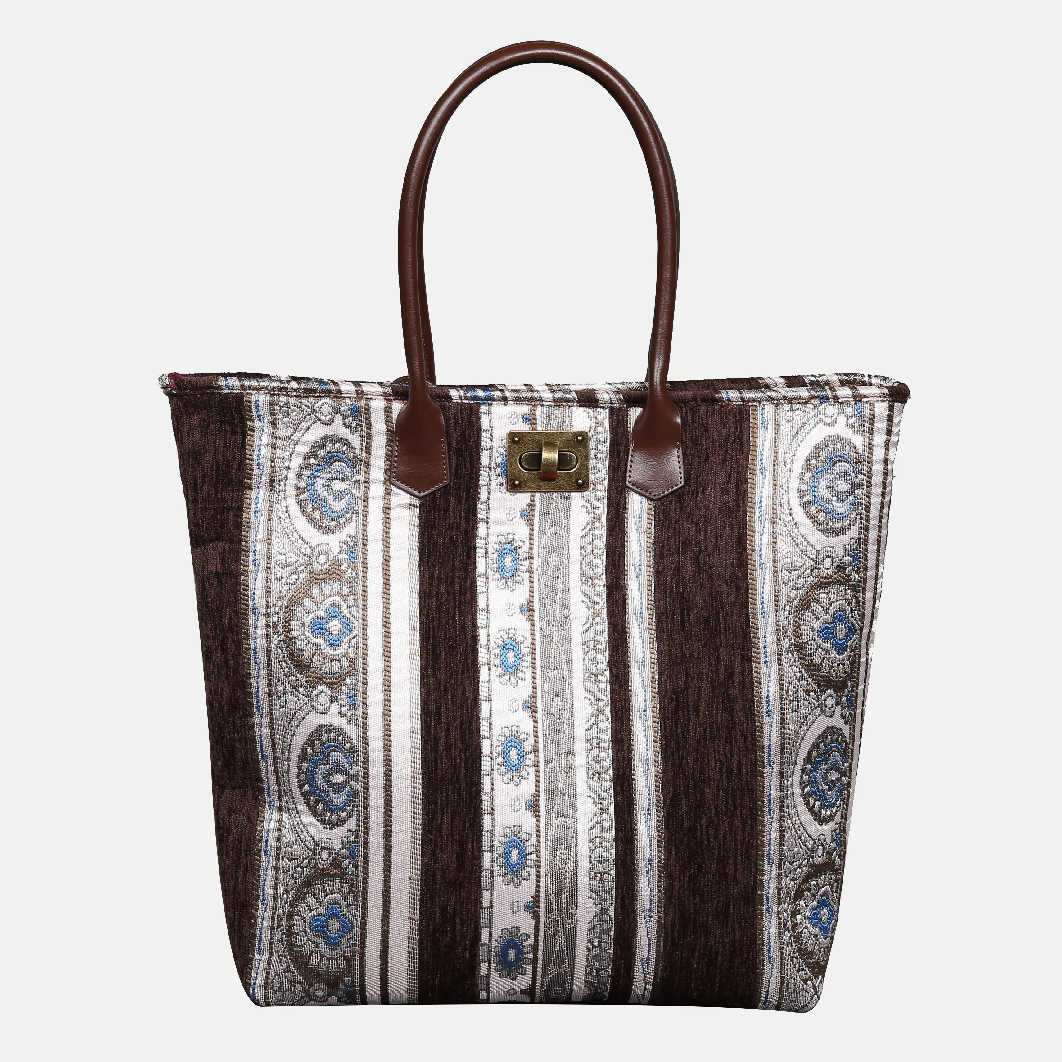 Ethnic Stripes Brown Carpet Tote Shopper