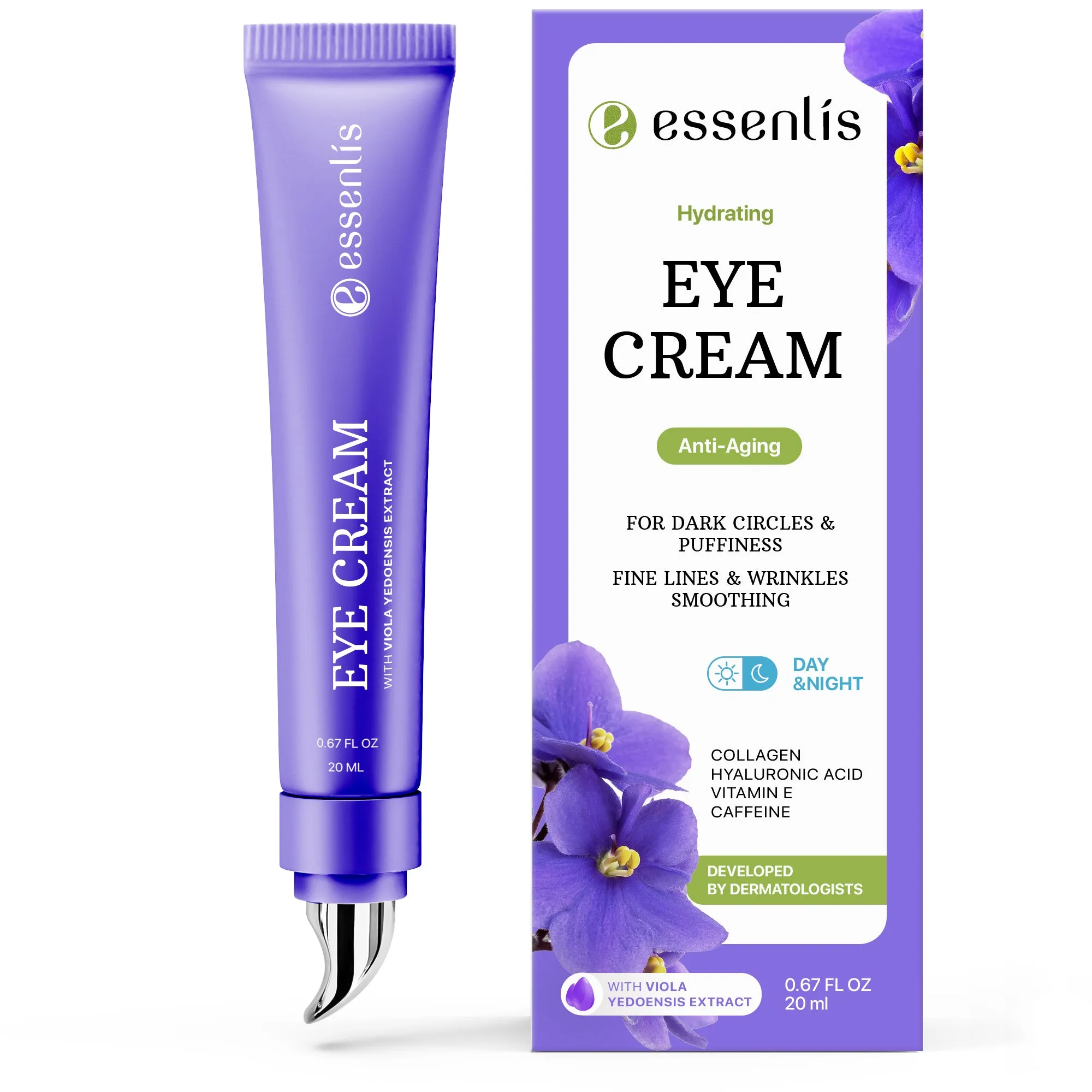 Eye Cream for Dark Circles & Puffiness - Day & Night Collagen Hydrating Caffeine Eye Cream for Wrinkles - Anti Aging Effect