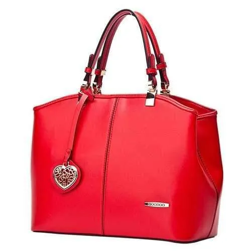 Fashionable PU Leather and Metal Design Tote Bag For Women - Red