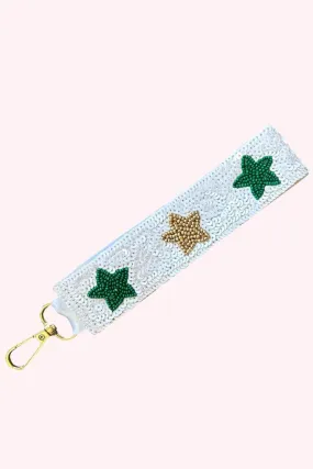 Golden Lily: Key Chain - White/Green/Gold Stars