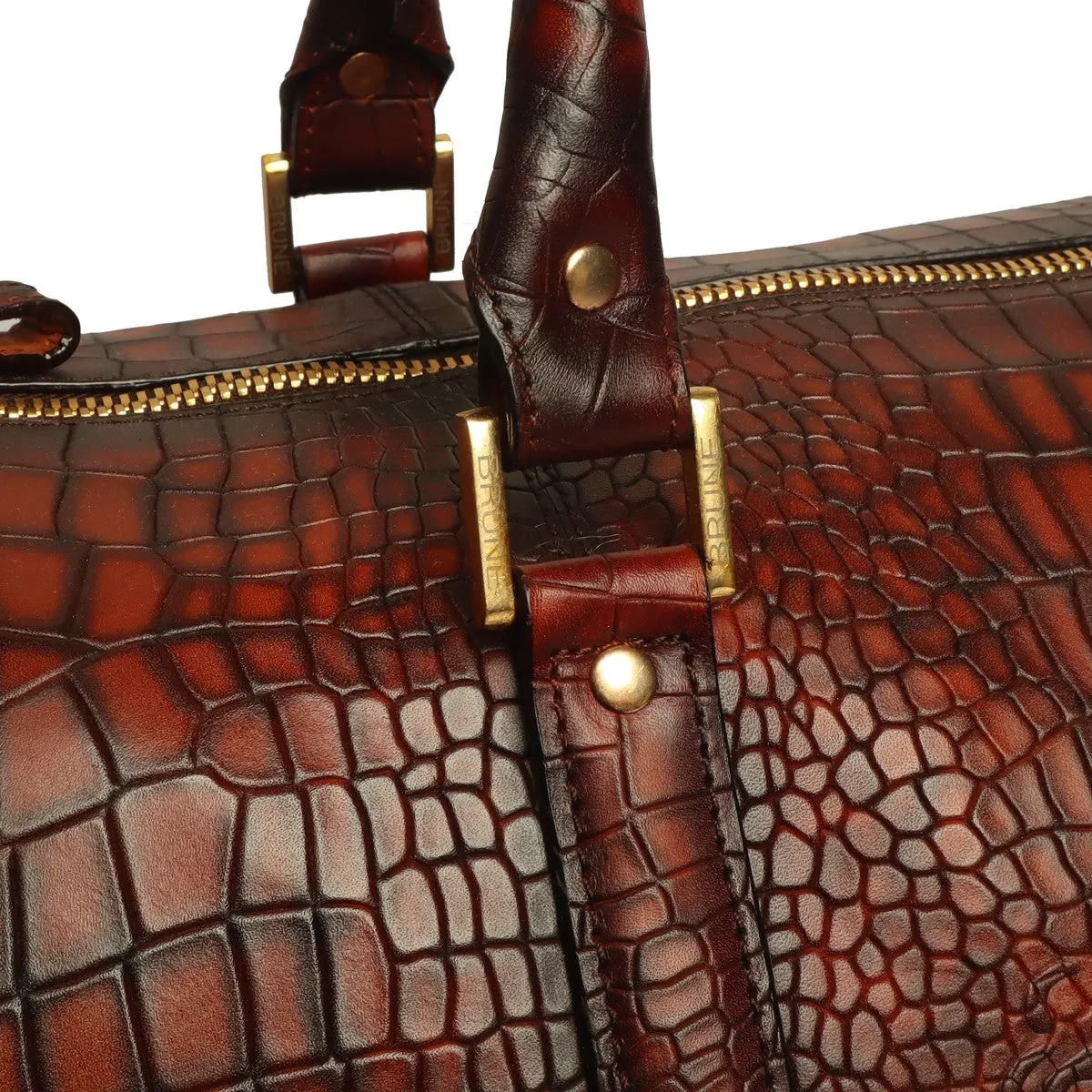 Hand-Painted Duffle Bag In Smokey Cognac Deep Cut Leather