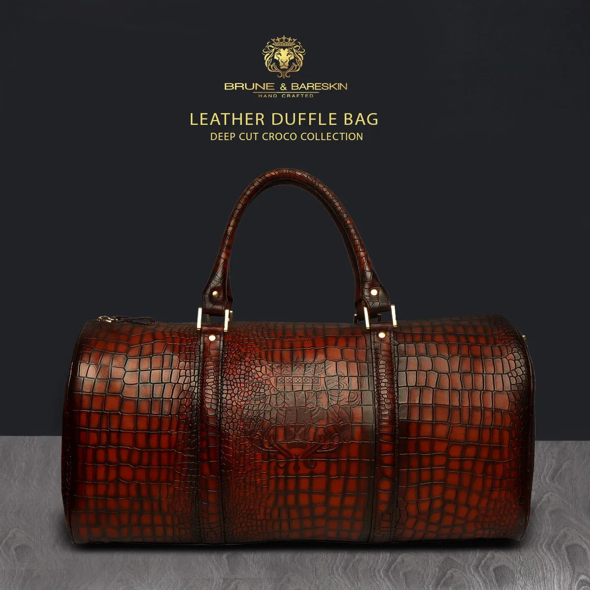 Hand-Painted Duffle Bag In Smokey Cognac Deep Cut Leather