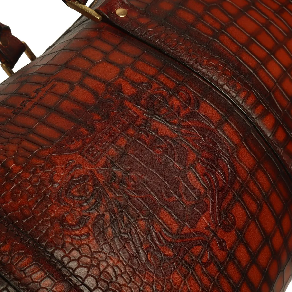 Hand-Painted Duffle Bag In Smokey Cognac Deep Cut Leather