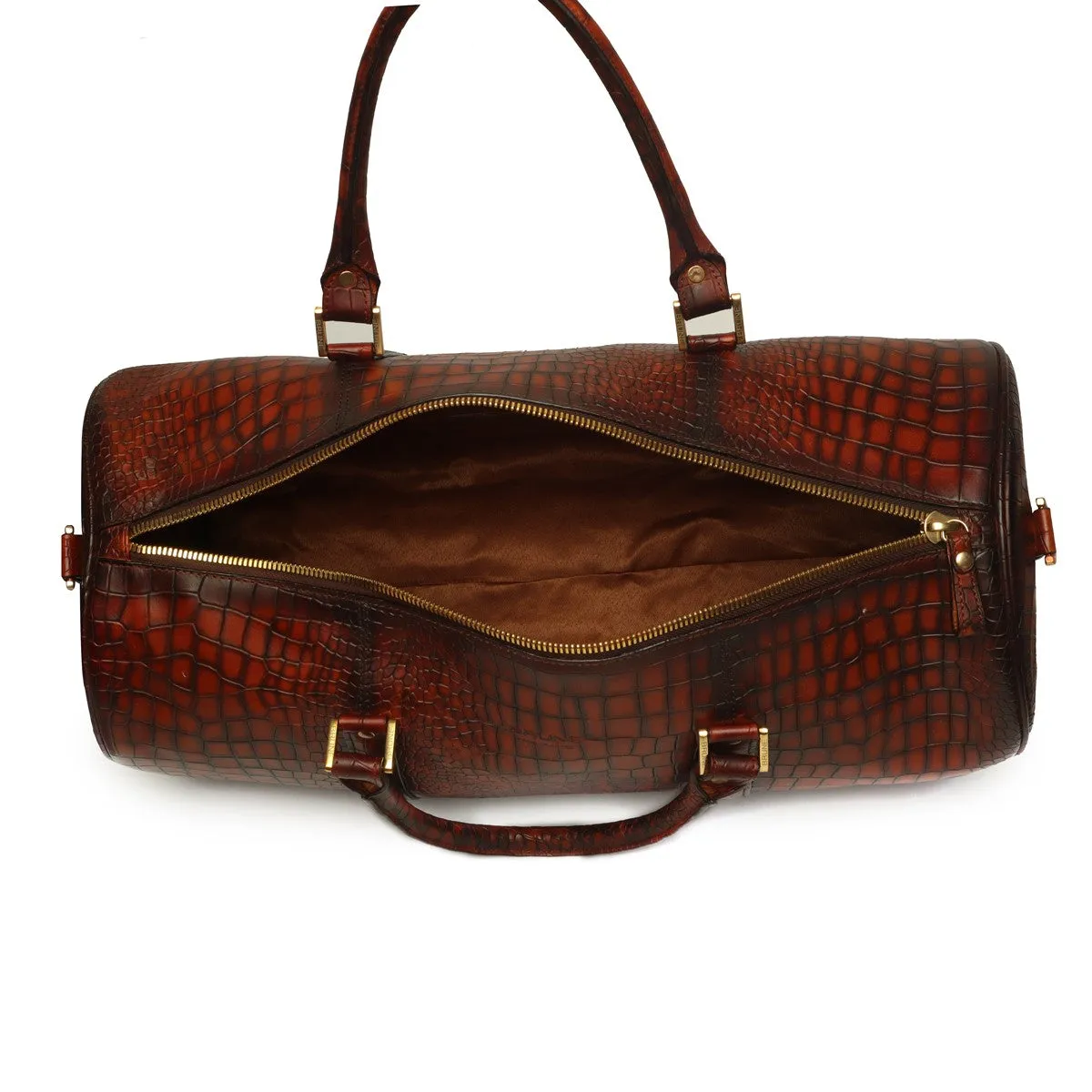 Hand-Painted Duffle Bag In Smokey Cognac Deep Cut Leather