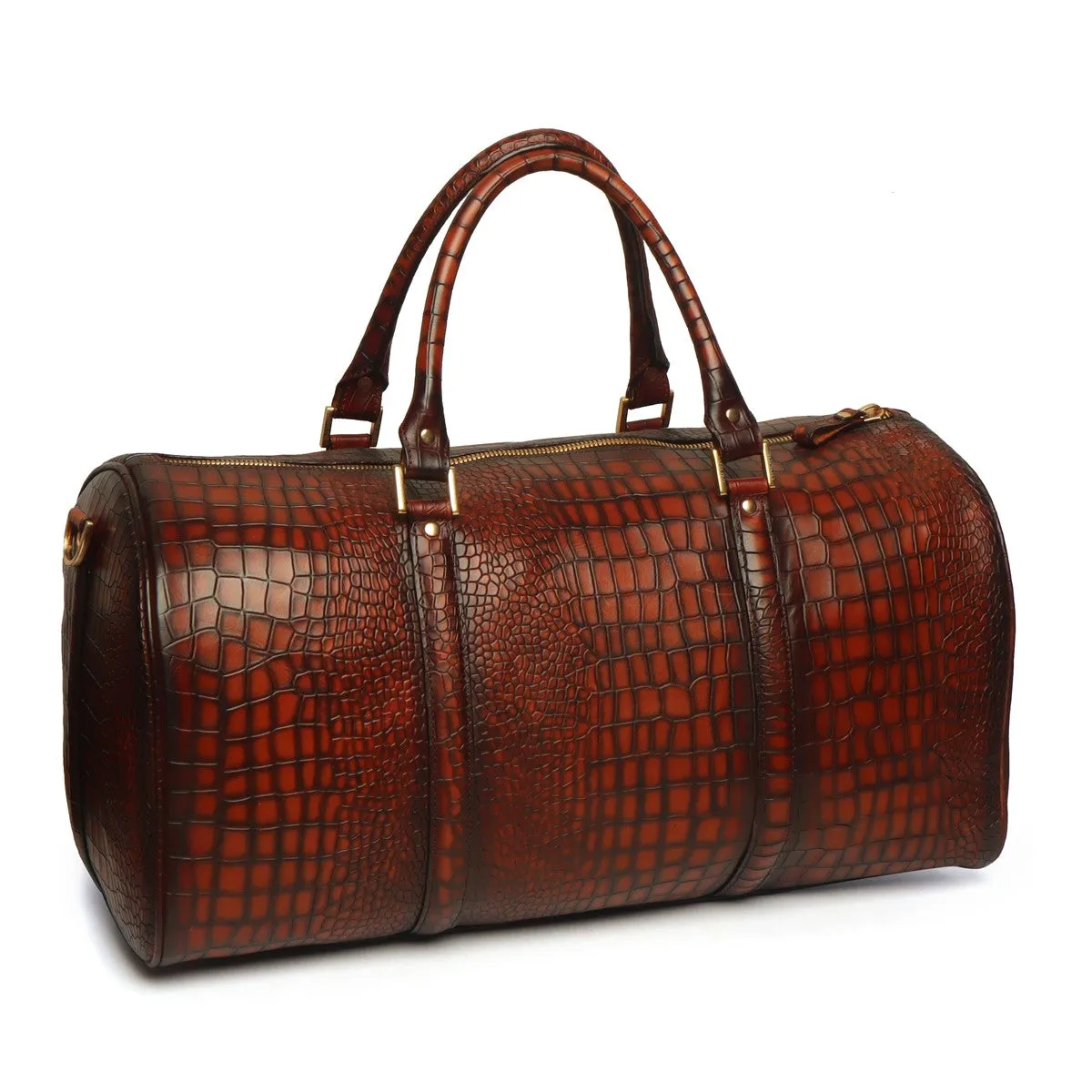 Hand-Painted Duffle Bag In Smokey Cognac Deep Cut Leather
