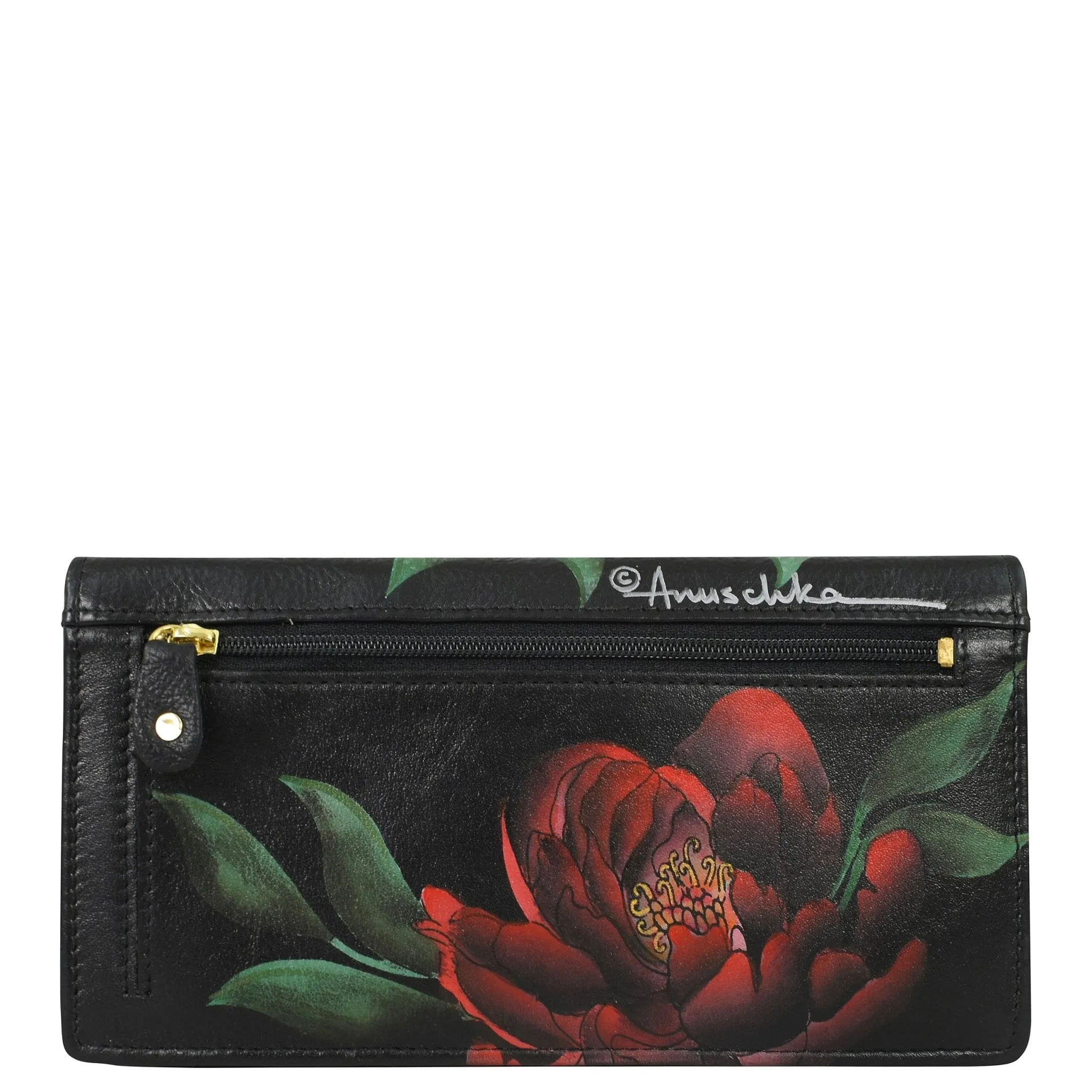 Hand Painted Leather Snap Clutch Wallet