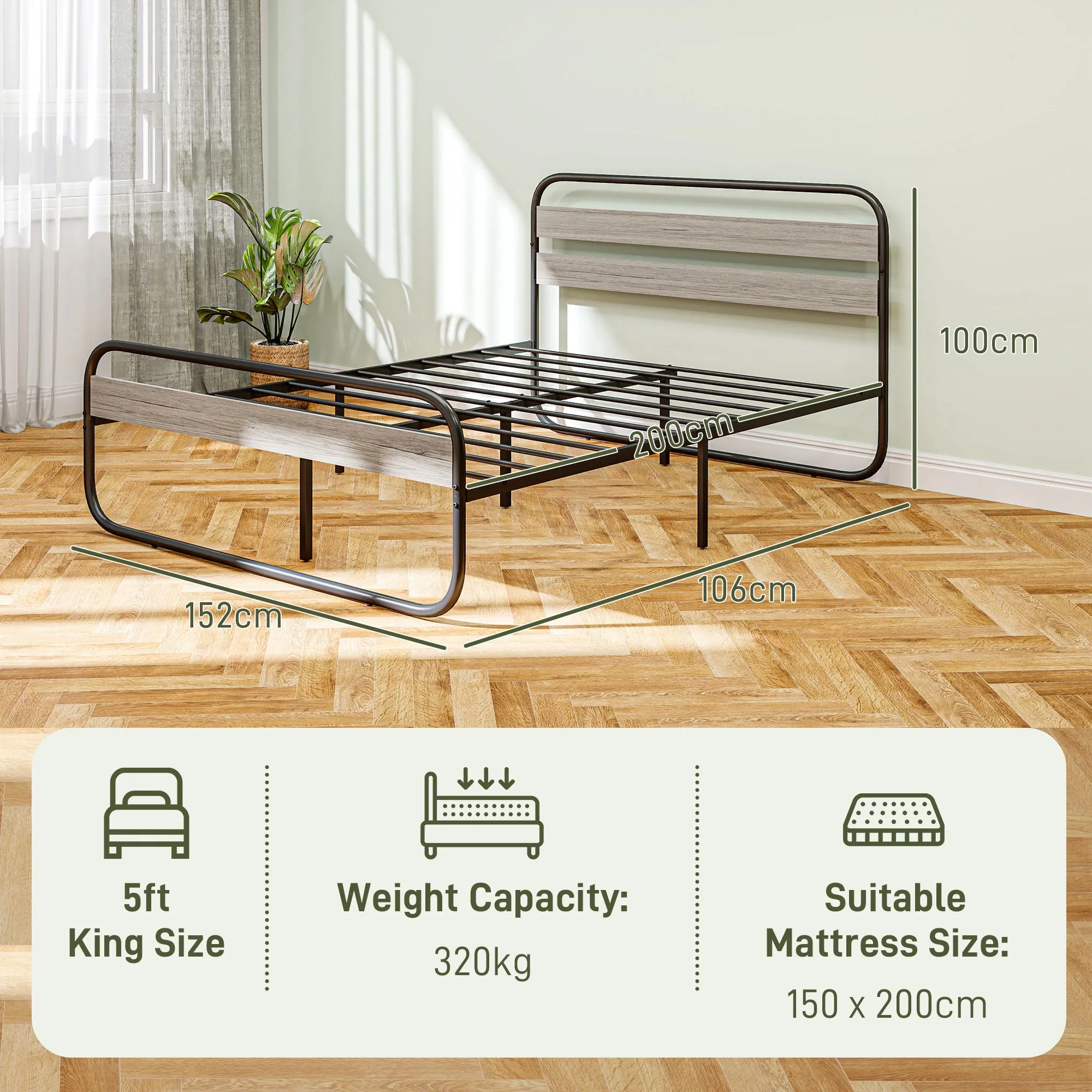 HOMCOM Metal Platform Bed Frame with Under Bed Storage
