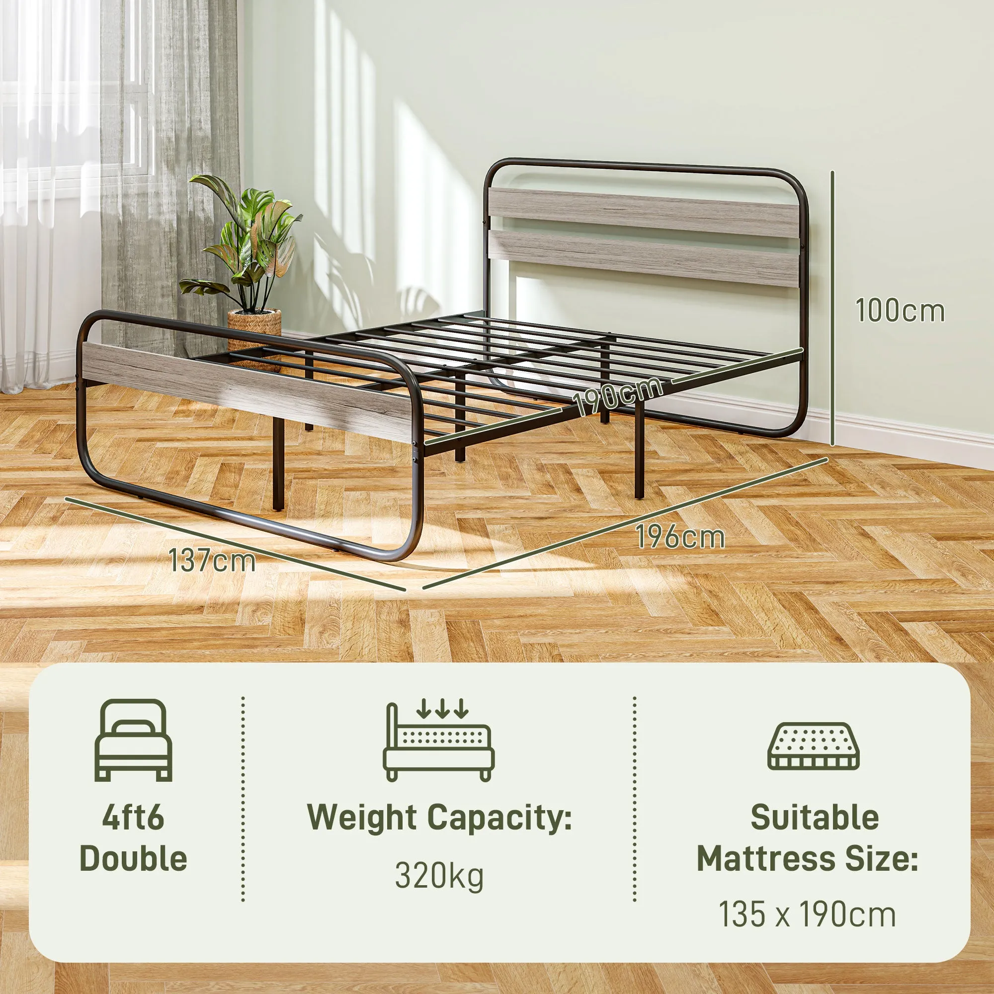 HOMCOM Metal Platform Bed Frame with Under Bed Storage