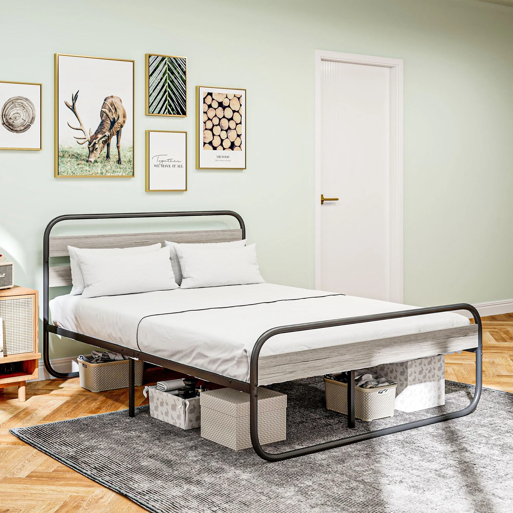 HOMCOM Metal Platform Bed Frame with Under Bed Storage