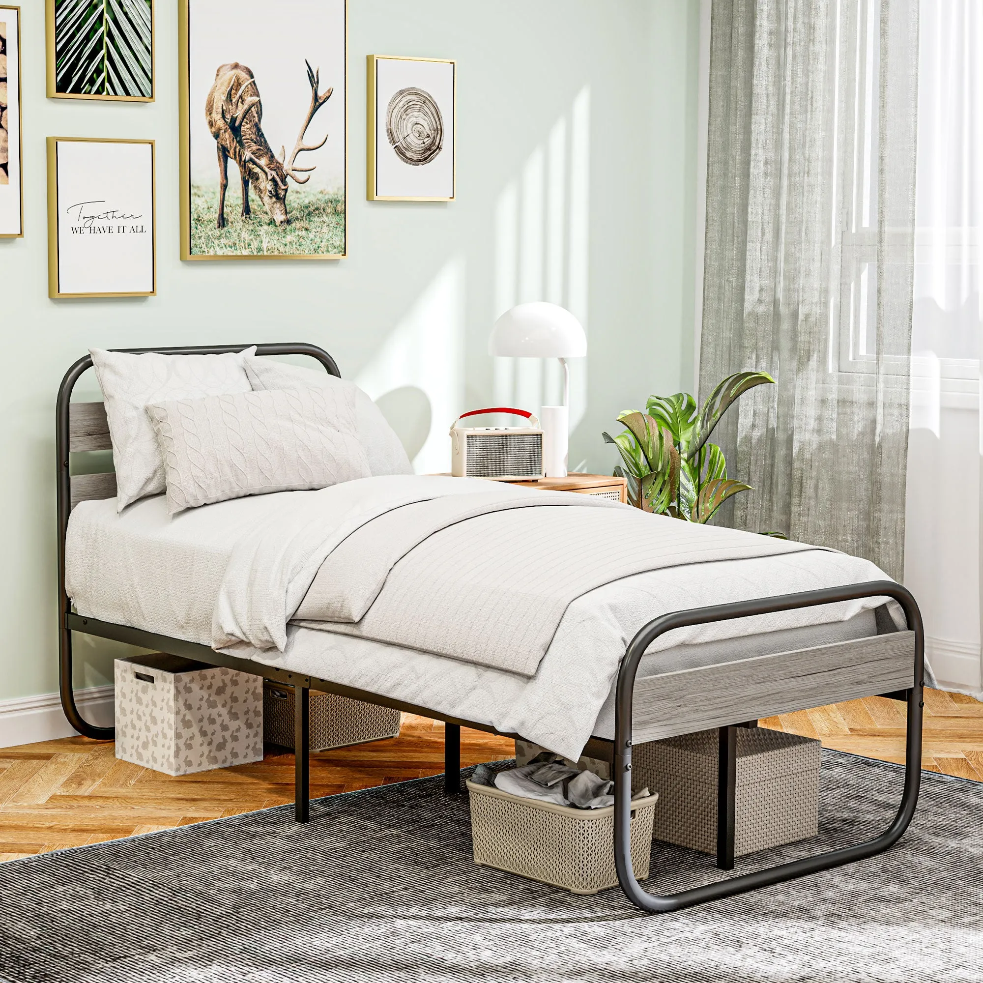 HOMCOM Metal Platform Bed Frame with Under Bed Storage