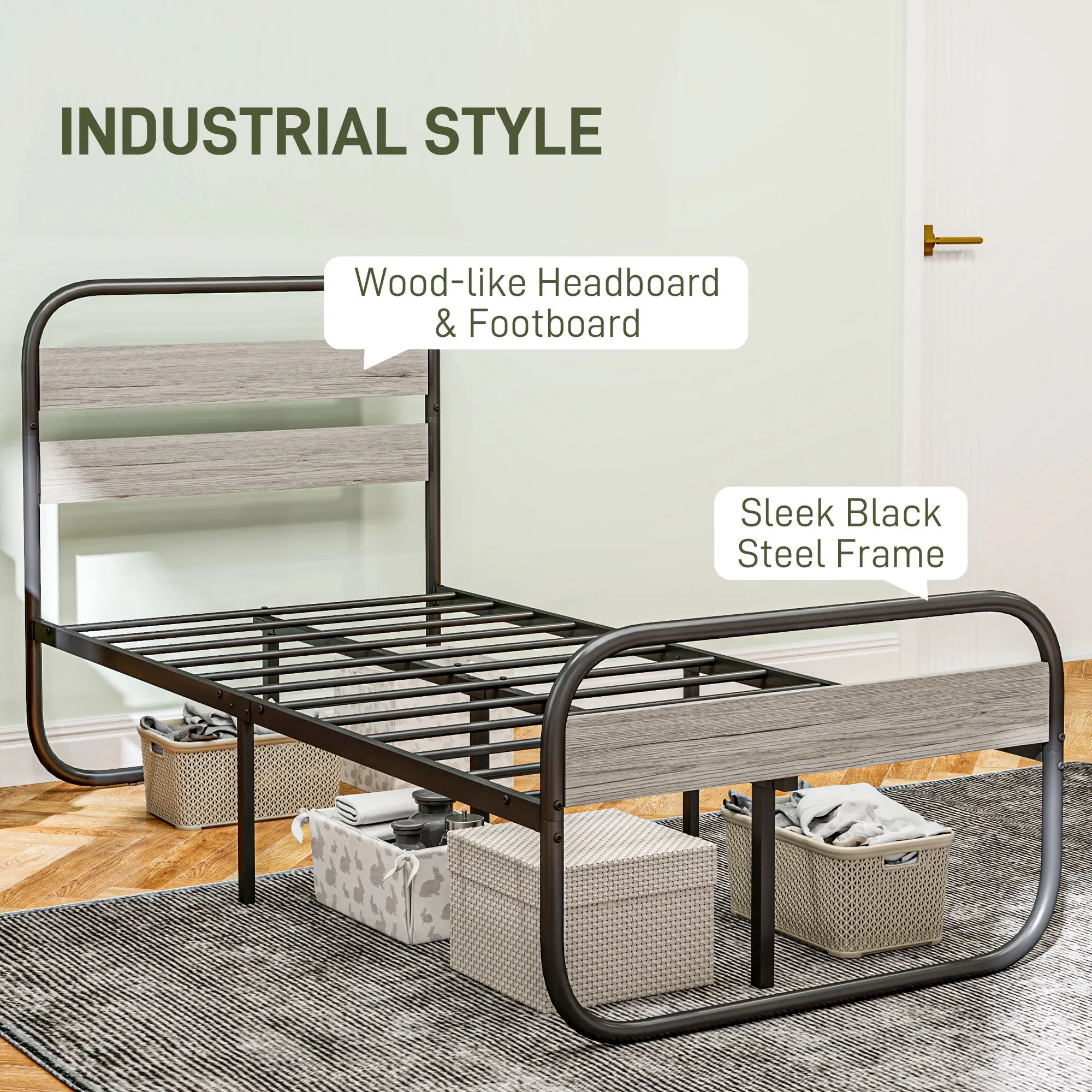 HOMCOM Metal Platform Bed Frame with Under Bed Storage