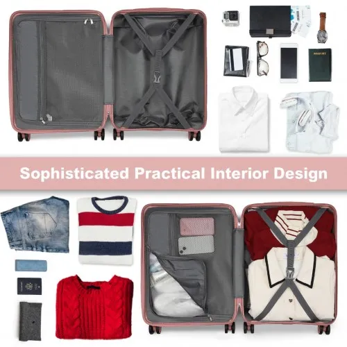 Kono 28" Sleek Striped Check-In Suitcase - Durable ABS PC Luggage with Spinner Wheels & TSA Lock - Nude