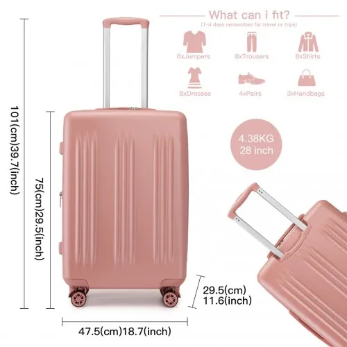 Kono 28" Sleek Striped Check-In Suitcase - Durable ABS PC Luggage with Spinner Wheels & TSA Lock - Nude