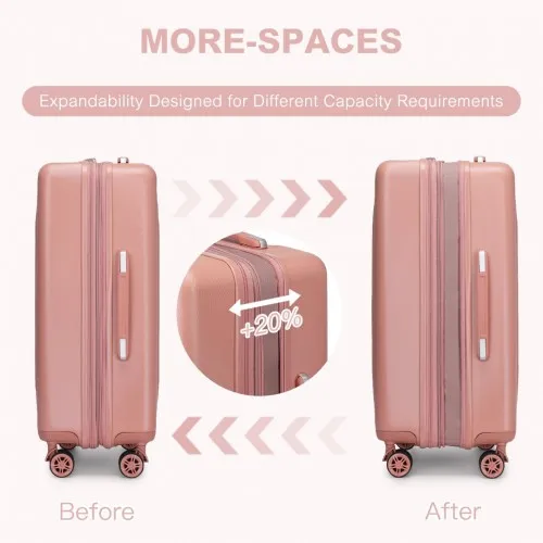 Kono 28" Sleek Striped Check-In Suitcase - Durable ABS PC Luggage with Spinner Wheels & TSA Lock - Nude