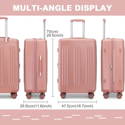 Kono 28" Sleek Striped Check-In Suitcase - Durable ABS PC Luggage with Spinner Wheels & TSA Lock - Nude