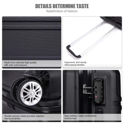 Kono ABS 28 Inch Lightweight Durable Suitcase - Black with TSA Lock & 360° Swivel Wheels