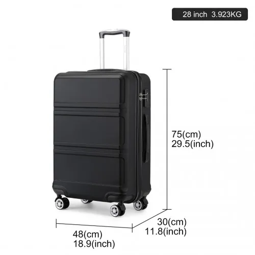 Kono ABS 28 Inch Lightweight Durable Suitcase - Black with TSA Lock & 360° Swivel Wheels