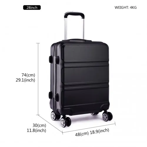 Kono ABS 28 Inch Lightweight Durable Suitcase - Black with TSA Lock & 360° Swivel Wheels