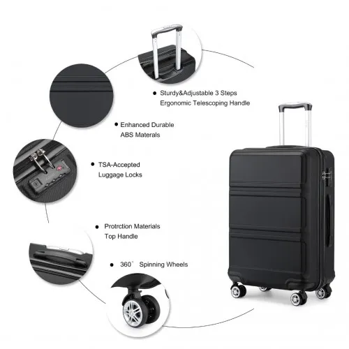 Kono ABS 28 Inch Lightweight Durable Suitcase - Black with TSA Lock & 360° Swivel Wheels