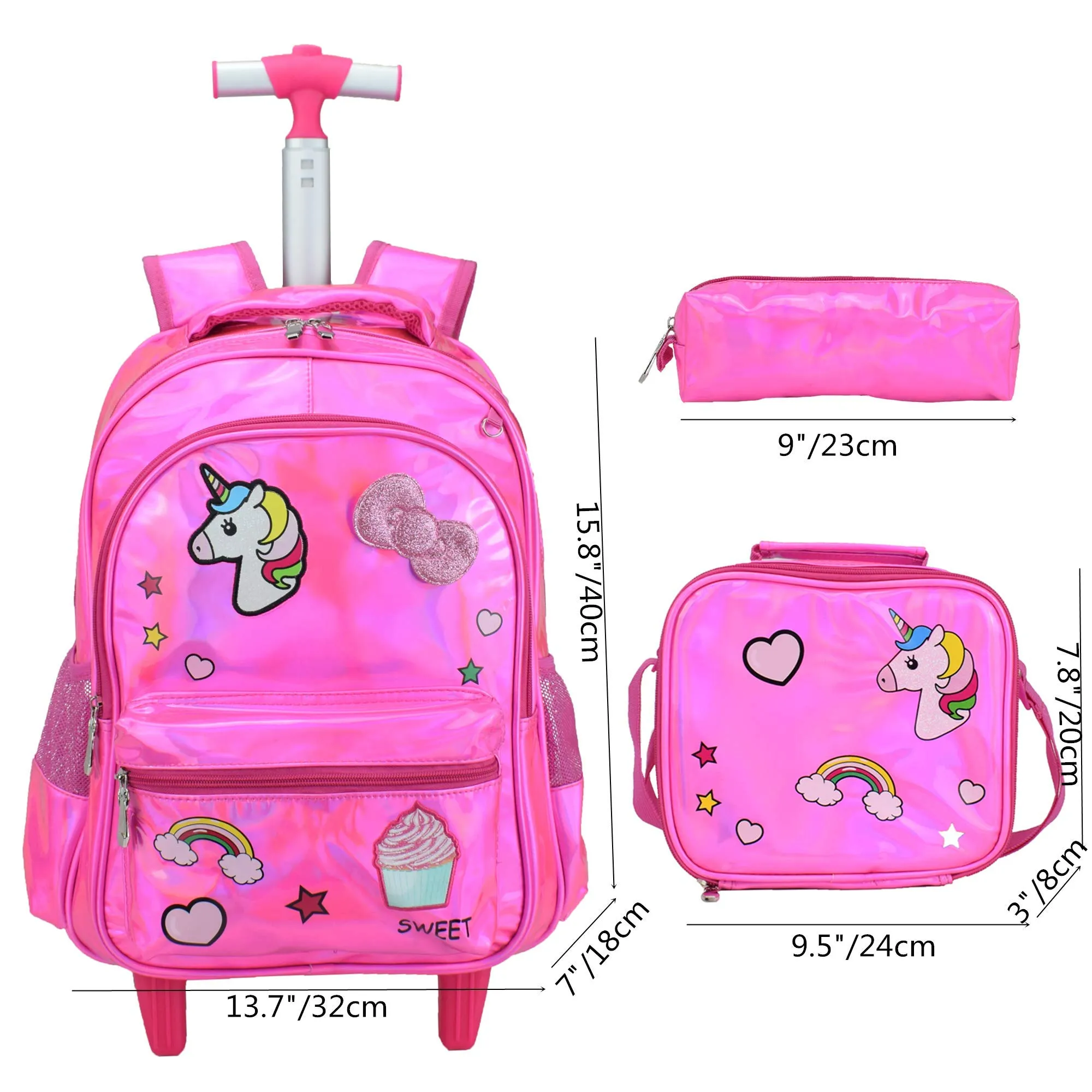Meetbelify Girls Unicorn Rolling Backpack Wheel Backpacks for Girls for School Backpack with Wheels Kids Trolley Luggage School Bags