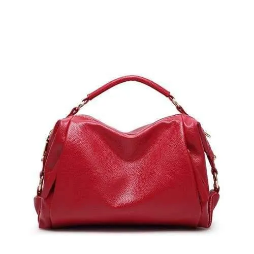 Metallic Zips Textured PU Leather Tote - Red
