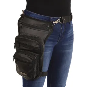 MP8895 Conceal an Carry Black Leather Thigh Bag with Waist Belt