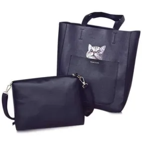 Open Faux Leather Tote Bag - Black