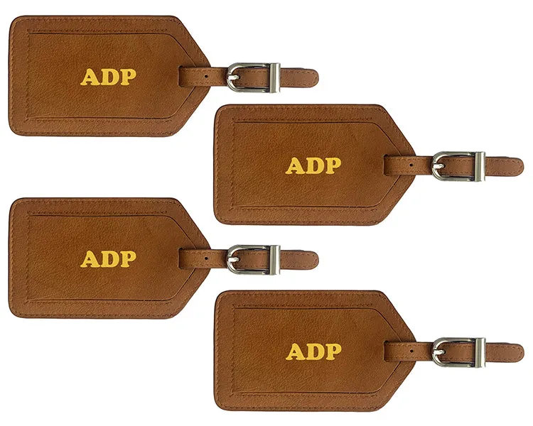 Personalized Monogrammed Leather Luggage Tags - 4 Pack