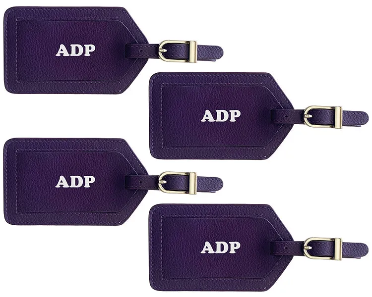 Personalized Monogrammed Leather Luggage Tags - 4 Pack